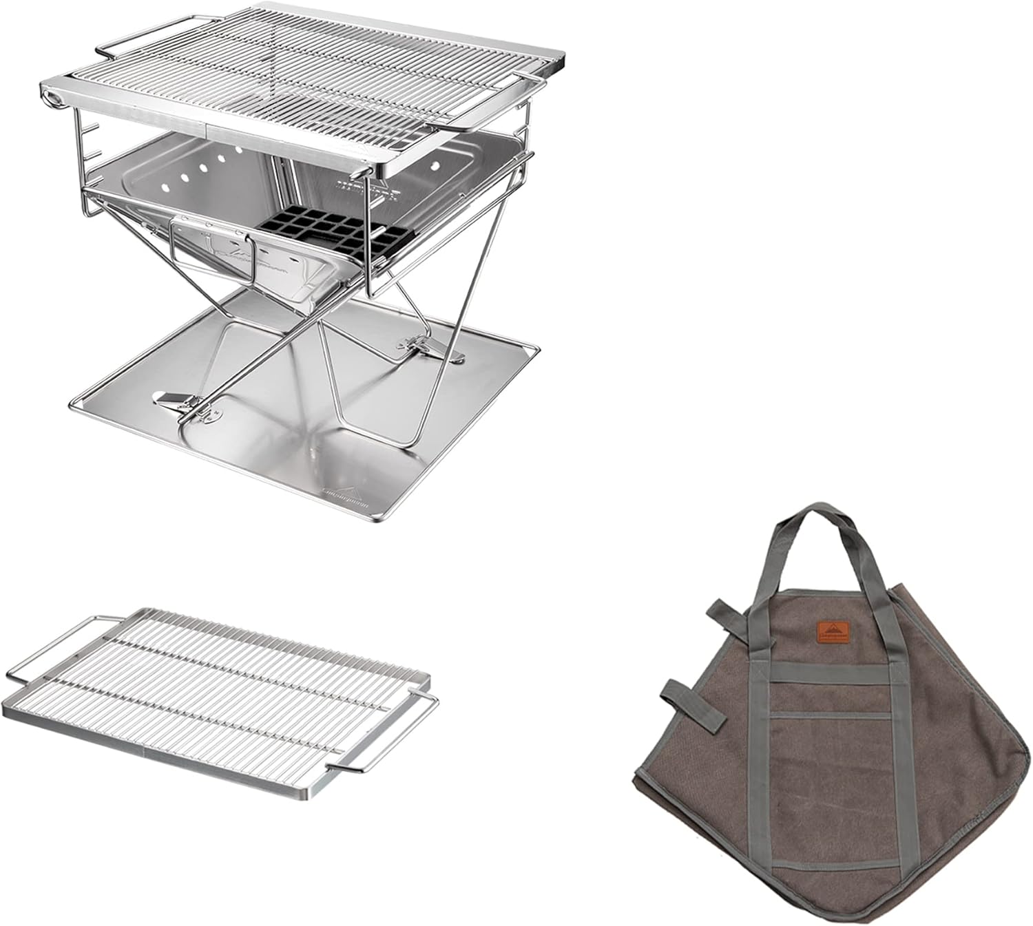 CAMPINGMOON 3-in-1 Portable Stainless Steel Wood Burning Grill and Fire Pit 14x15.35-inch with Carrying Bag