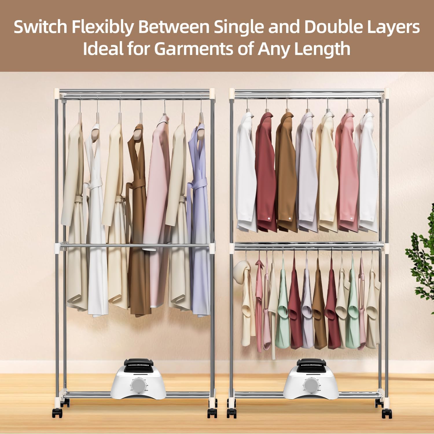 Portable Clothes Dryer, 1000W Portable Dryer Double Layers Portable Dryers for Laundry Stainless Steel Drying Machine Clothes Dryer for Apartments Home Dorms RVs with Timer and Fabric Cover CHOCHOYAH