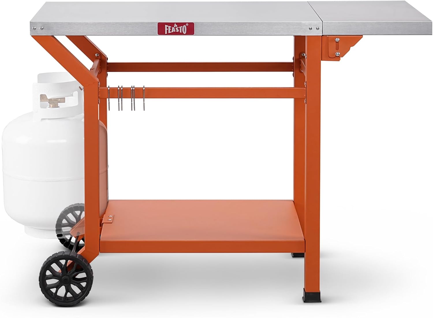 Movable Grill Table with Folding Side Table, Pizza Oven Table as BBQ Food Prep Cart with Undershelf for Outdoor & Indoor Use, 43