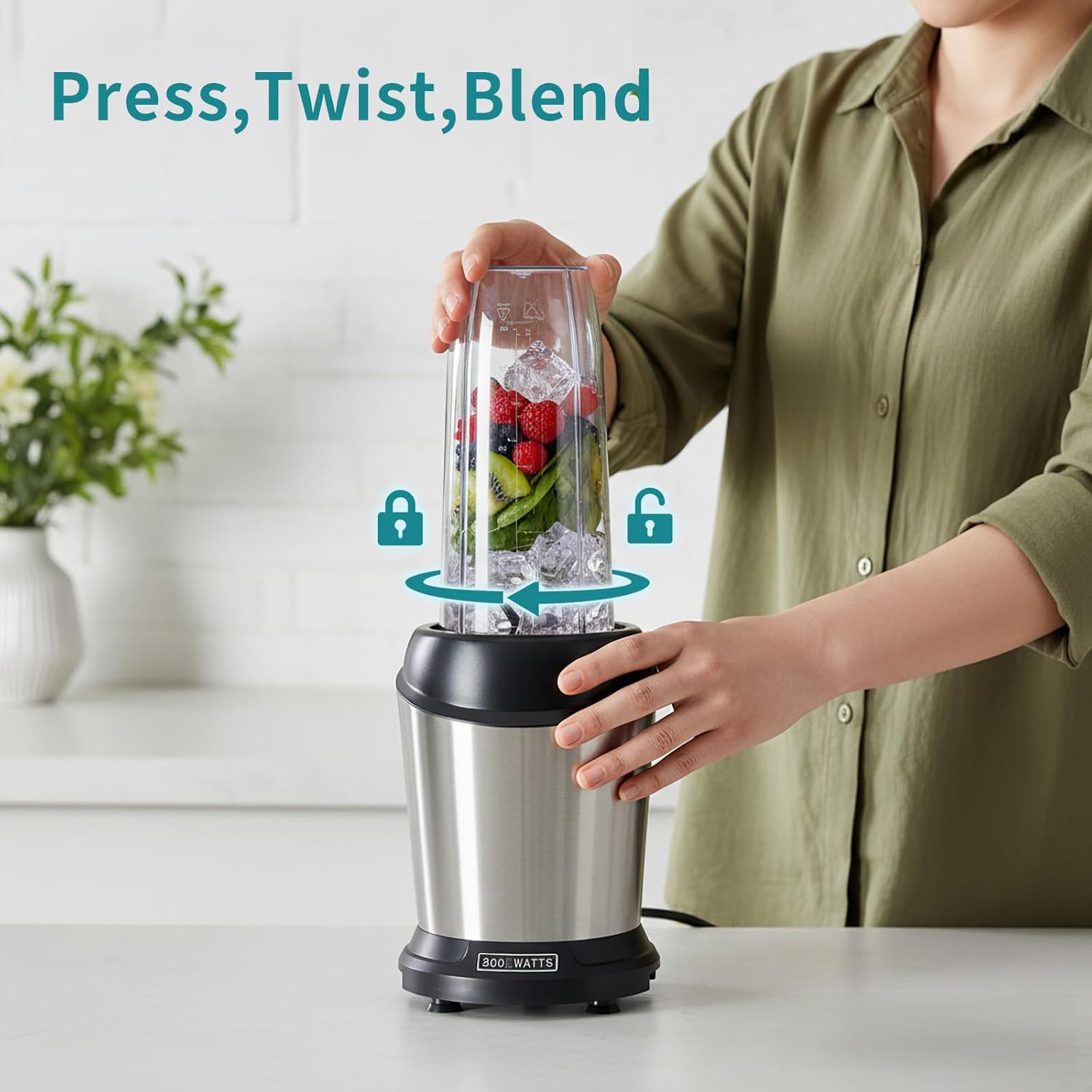 OLIXIS Smoothie Blender, Personal Blenders for Kitchen with 17 24 34 oz BPA-Free Portable Cups, Mini Smoothie Maker for Shakes, Sauces, Juice and Ice Crushing, Silver