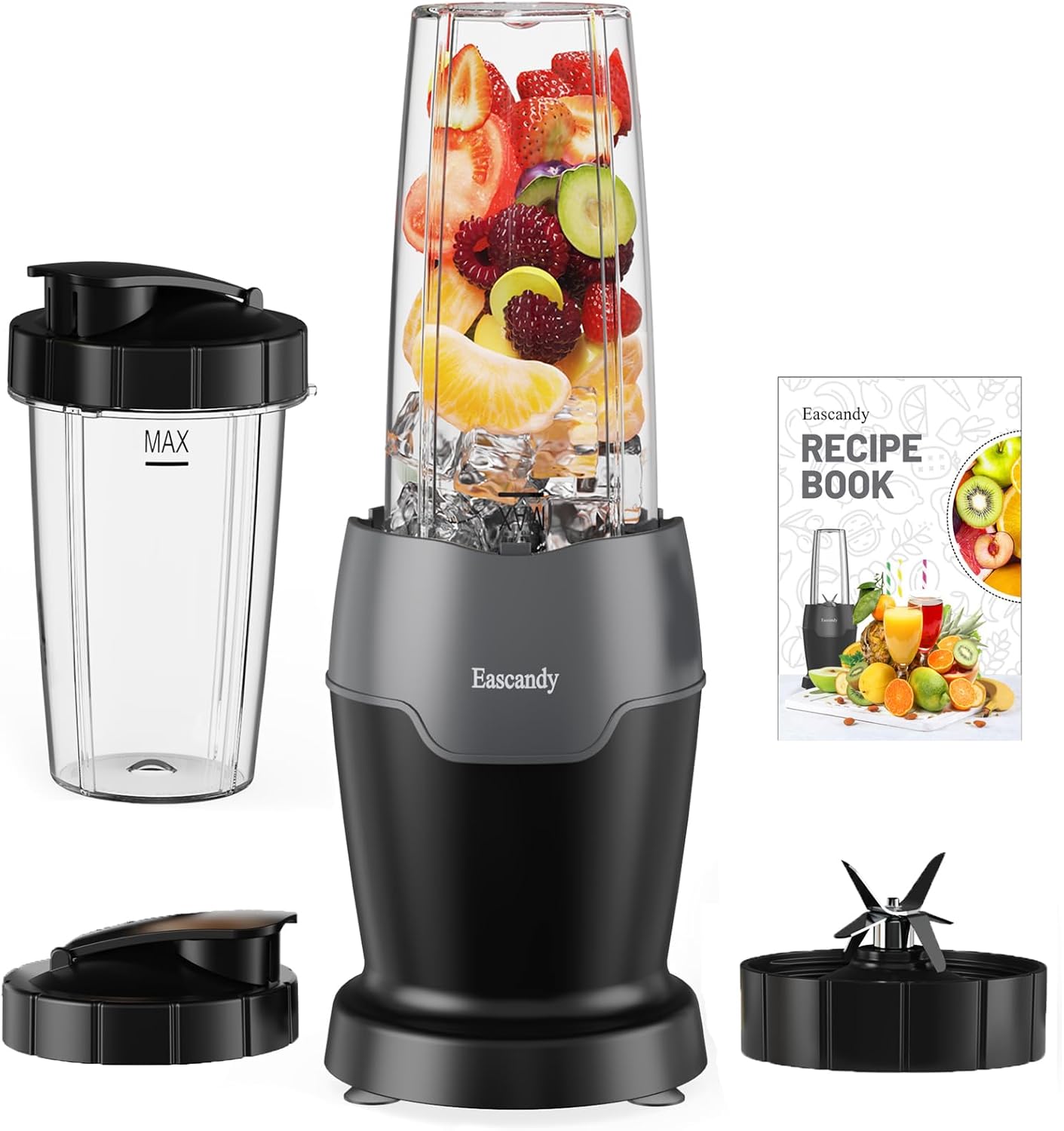 Real 900W Watts Smoothie Blender for Shakes and Smoothies, 7 in 1 Set Personal Blender, Germany 3D Stainless Steel 6-Leaves Blades Smoothie Maker with 2 Pieces 24 OZ Tritan Sport Cups