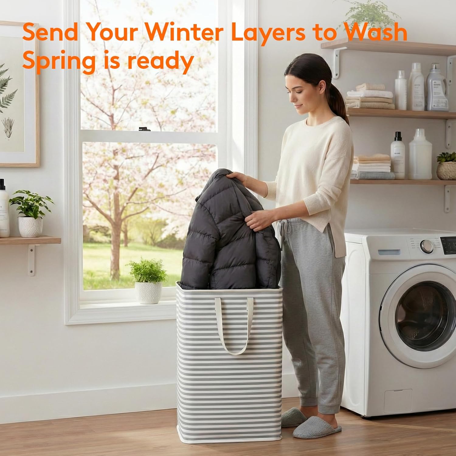 Lifewit 2 Pack Laundry Hamper Large Collapsible Laundry Baskets, Freestanding Waterproof Clothes Hamper with Easy Carry Handles in Laundry Room Bedroom Bathroom College Dorm for Adults, Grey, 2 x 80L