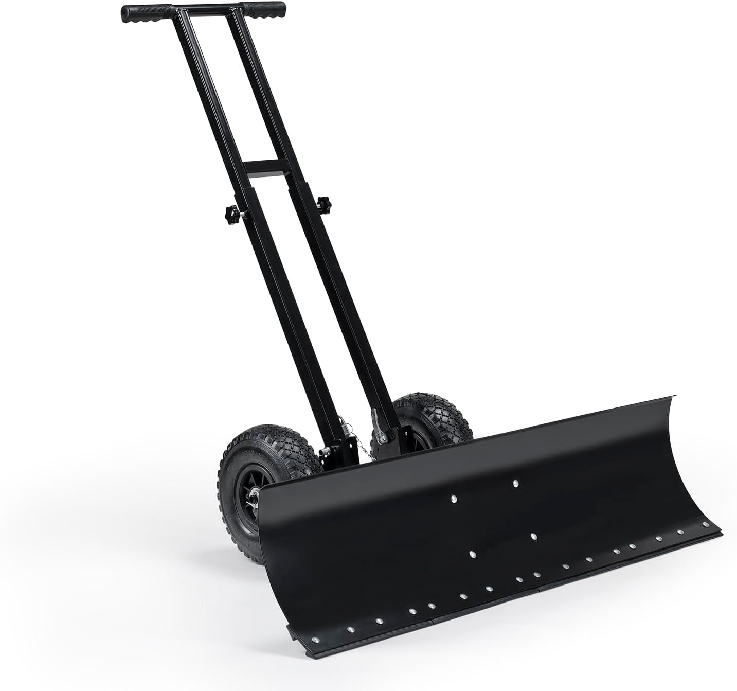 Snow Shovel with Wheels, 39X10inch Angled Steel Blade，Heavy-Duty Snow Shovel Pusher and Plow with Height Adjustable Handle for Driveway and Efficient Snow Removal
