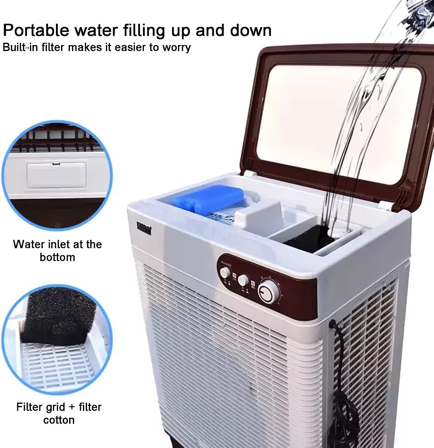 Evaporative Cooler, Portable Air Conditioners, 44in Swamp Cooler, 3 Speed Adjustment, with 60L/13bal Water Tank, for Patio, Garage, Industry