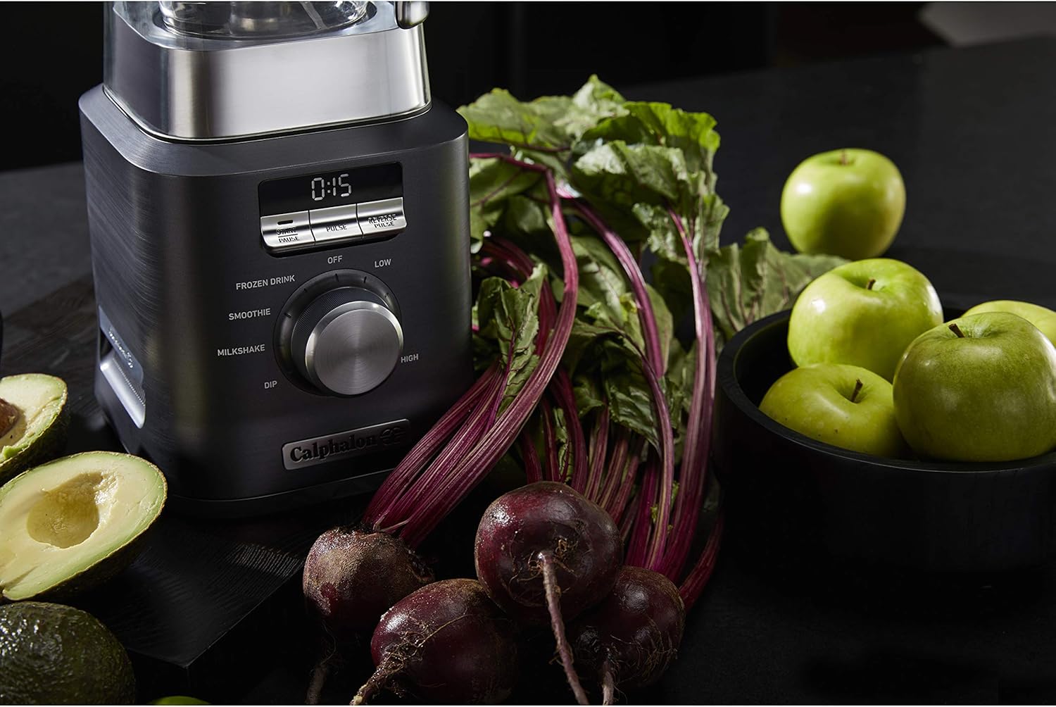 Calphalon Auto-Speed 68 Oz Blender with Blend-N-Go Smoothie Cup and BPA-free Tritan Jar | 1100-Watt Base, Dark Stainless Steel