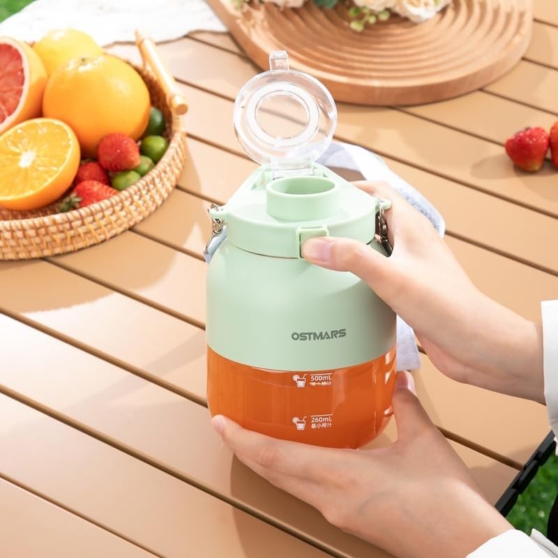 OSTMARS Portable Fruit Blender, Mint Green and Orange, Automatic Mini Juicer Cup with 500mL Capacity