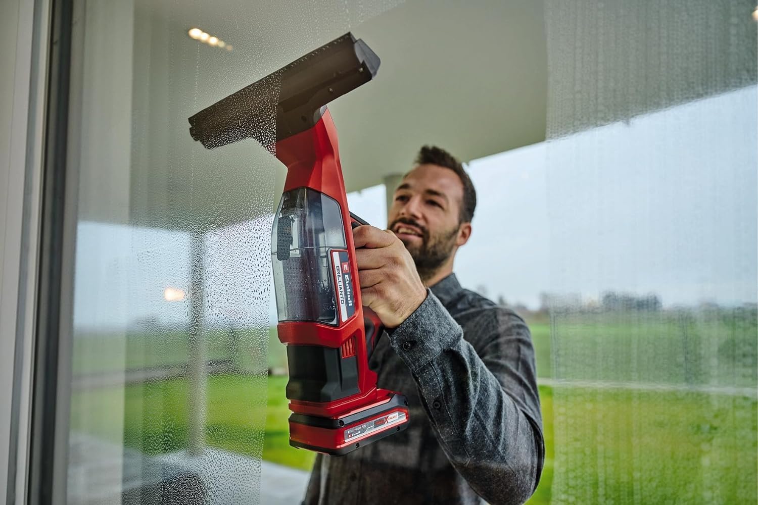 Einhell Power X-Change Cordless Window Vacuum - Streak-Free Electric Window Cleaner Tool, 28cm Suction Nozzle, Spray Bottle with Microfibre Cloth - BRILLIANTO Window Vac (Battery Not Included)