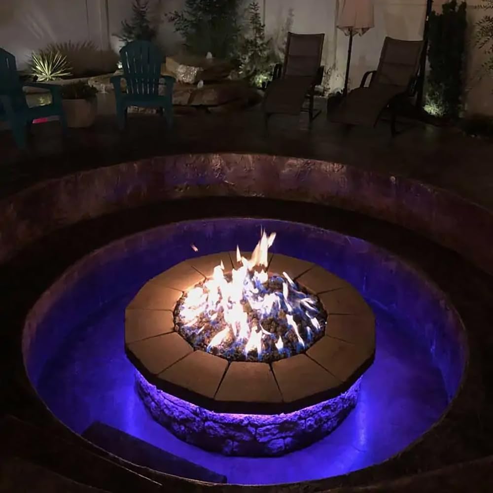 HPC Match Lit Fire Pit Burner Kit (FPS48HCKIT-PAN-NG-MSCB), Round, 48-Inch Burner, 54-Inch Flat Pan, Natural Gas, Polished Chrome, with Flange, Key, Valve, Flex Line and Fittings