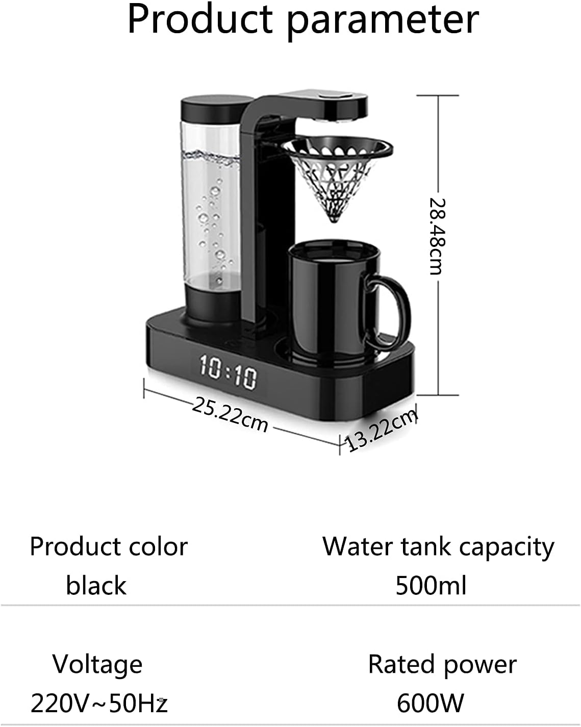 0.5L Drip Coffee Machine with Electric Clock, Manual American Coffee and Tea Brewing Machine for Small Kitchen Appliances