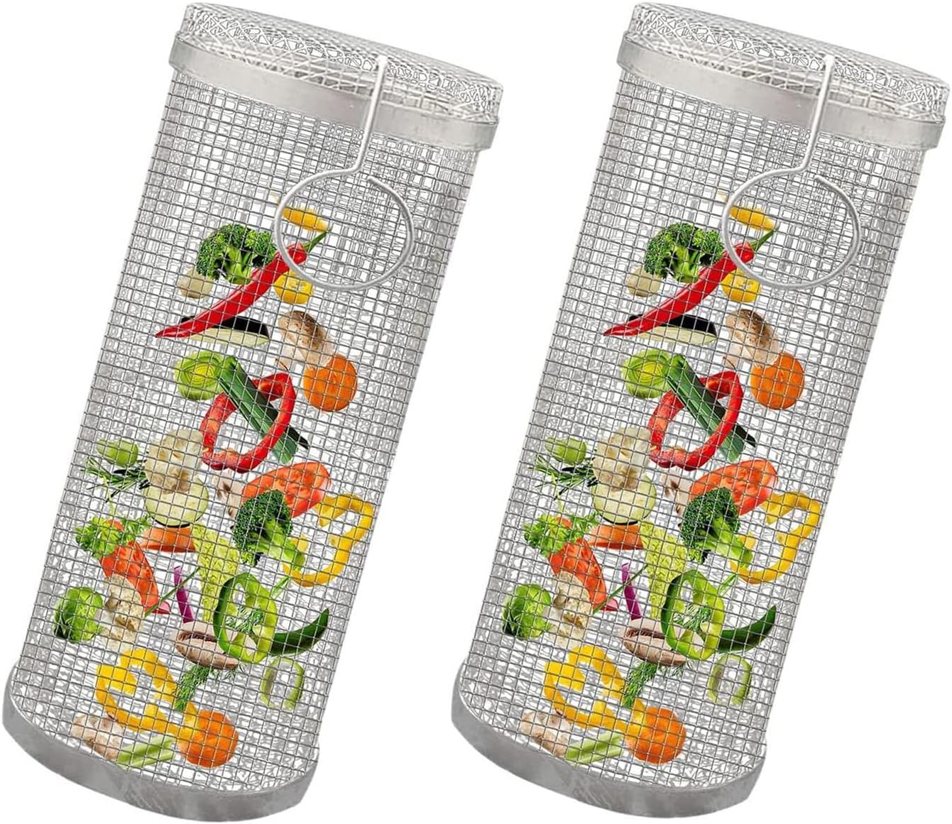 Rolling Grill Basket Stainless Steel,Camping Picnic Cookware Barbecue Cooking Grill Grate Accessories,30 X 10 X 10 Cm,6PCS