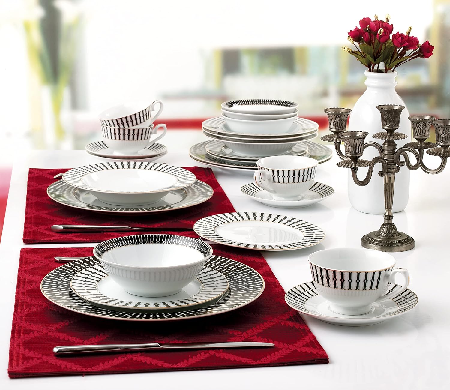 24 Piece Dinnerware Set-Fine China, Service for 4 by Lorren Home Trends