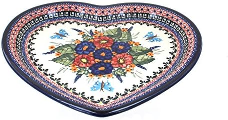 Blue Rose Polish Pottery Floral Butterfly Heart Plate