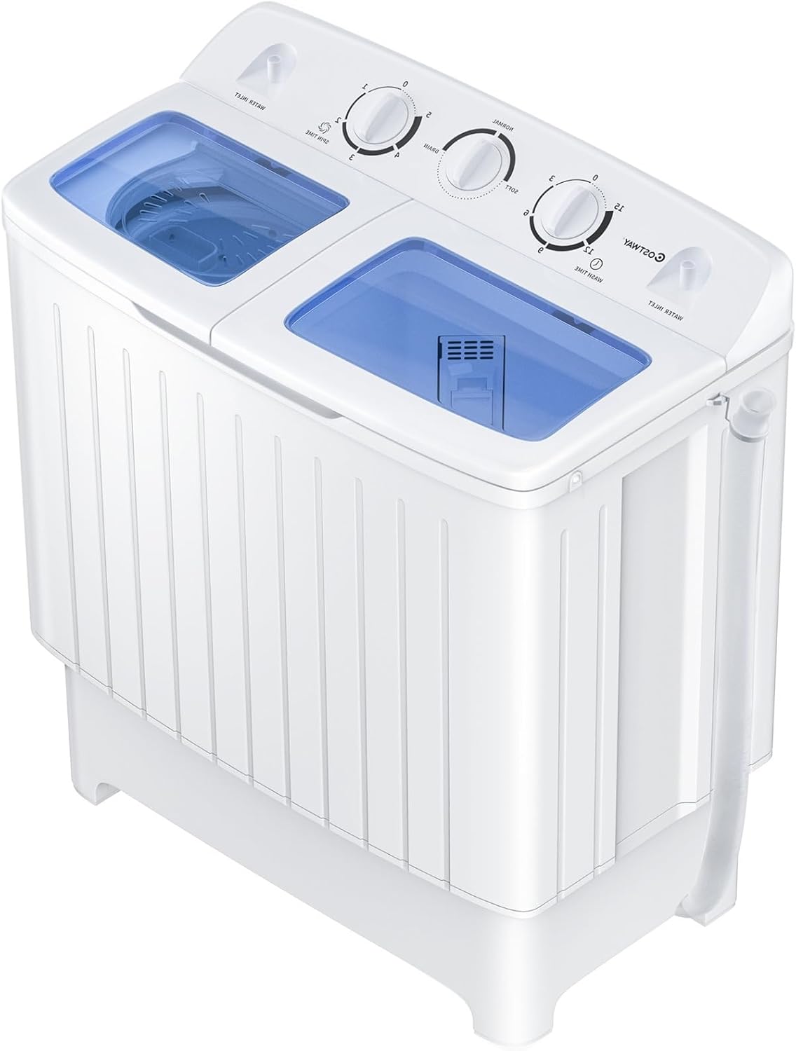LDAILY Portable Washing Machine, 20lbs Compact Twin Tub Washer and Spinner with Drain Pump and Deep Cleaning, Mini Laundry Washing Spinning Combo for Apartment, RV, Dorm, Camping (White & Blue)
