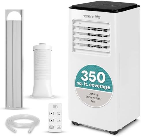 SereneLife 8000 BTU Portable Air Conditioner, Compact 3-in-1 Portable AC for Room Up to 350 Sq Ft with Dehumidifier & Fan Function, Remote Control, Window Mount Kit, Single Duct, 13