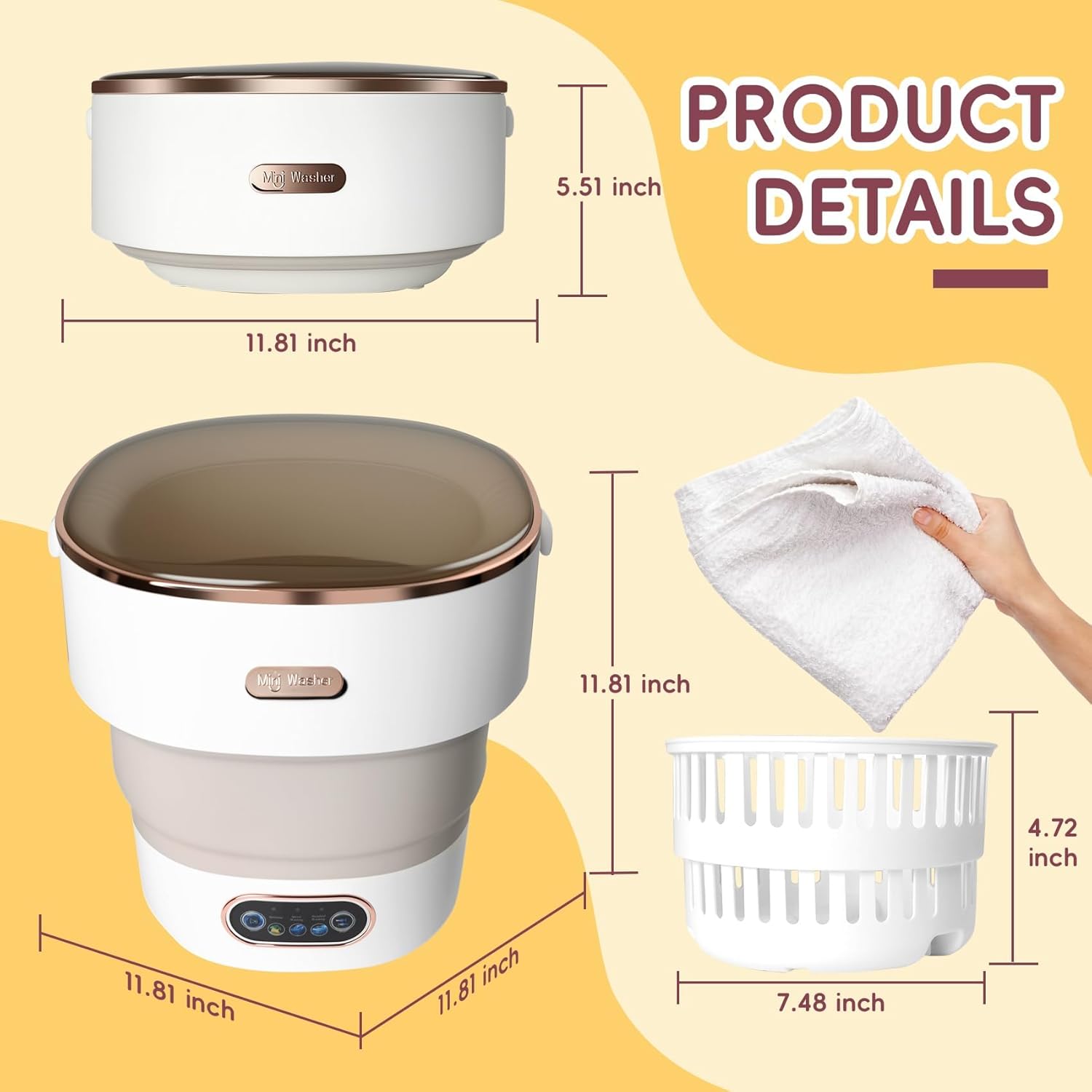 Portable Washing Machine 15L, Mini Washer with 4 Modes and Spin Basket, Large Capacity Laundry Washer Deep Cleaning for Underwear,Baby Clothes, Foldable Washing Machine for Apartments,Camping,Travel