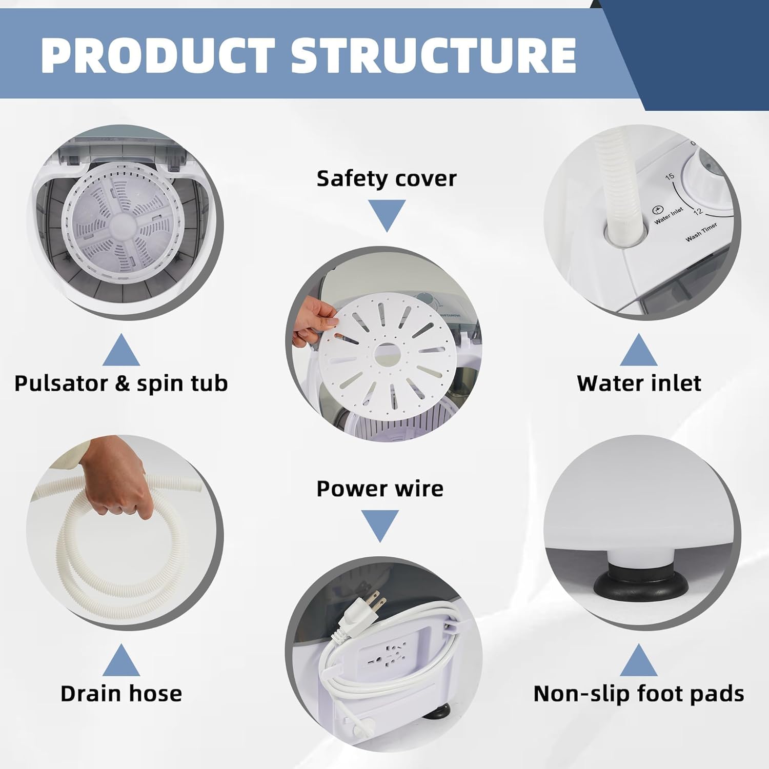 Elevon Mini Spin Dryer Portable Washing Machine, Compact Laundry for Home, Apartment, RV, Gray