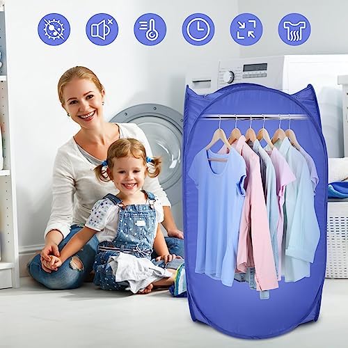 Electric Clothes Dryer 800W Portable Ventless Air Clothing Drying Machine Foldable Fast Garment Dryer for Home Dorm Travel US Plug 19.69 x 19.69 x 35.43 inch