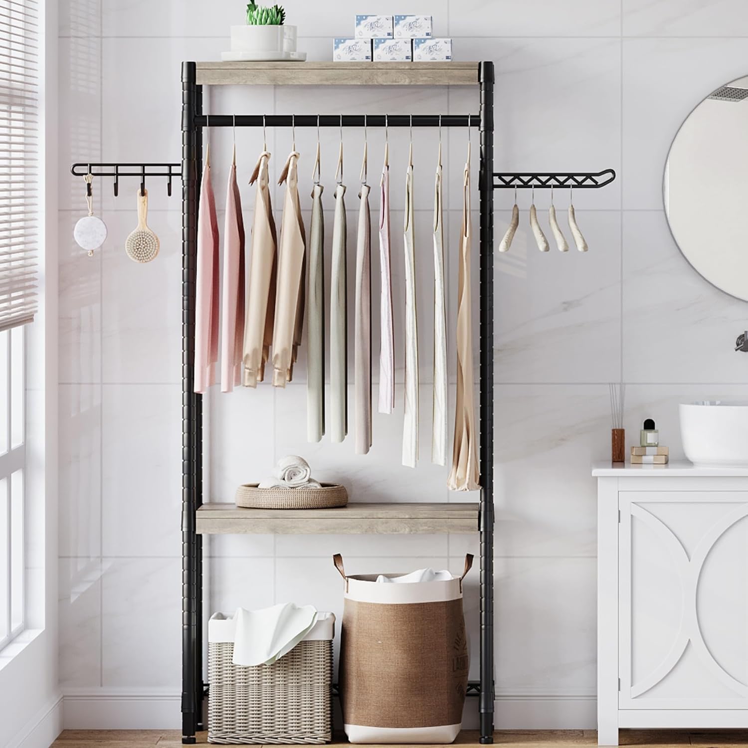 GAOMON Over Washer and Dryer Shelves - 30 Inch Laundry Room Organization Countertop Shelf, Heavy-Duty 5-Tier Storage Rack with Adjustable Height (100lb/Shelf) for Laundry Room, Balcony, Gray