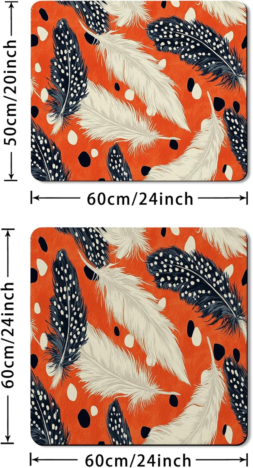 Feather Washer Dryer Top Protector Mat, Bohemian Modern Abstract Laundry Machine Dust Covers, Stylish Rubber Anti-slip Waterproof Washer And Dryer Mats for Laundry Room 24x24 Inch