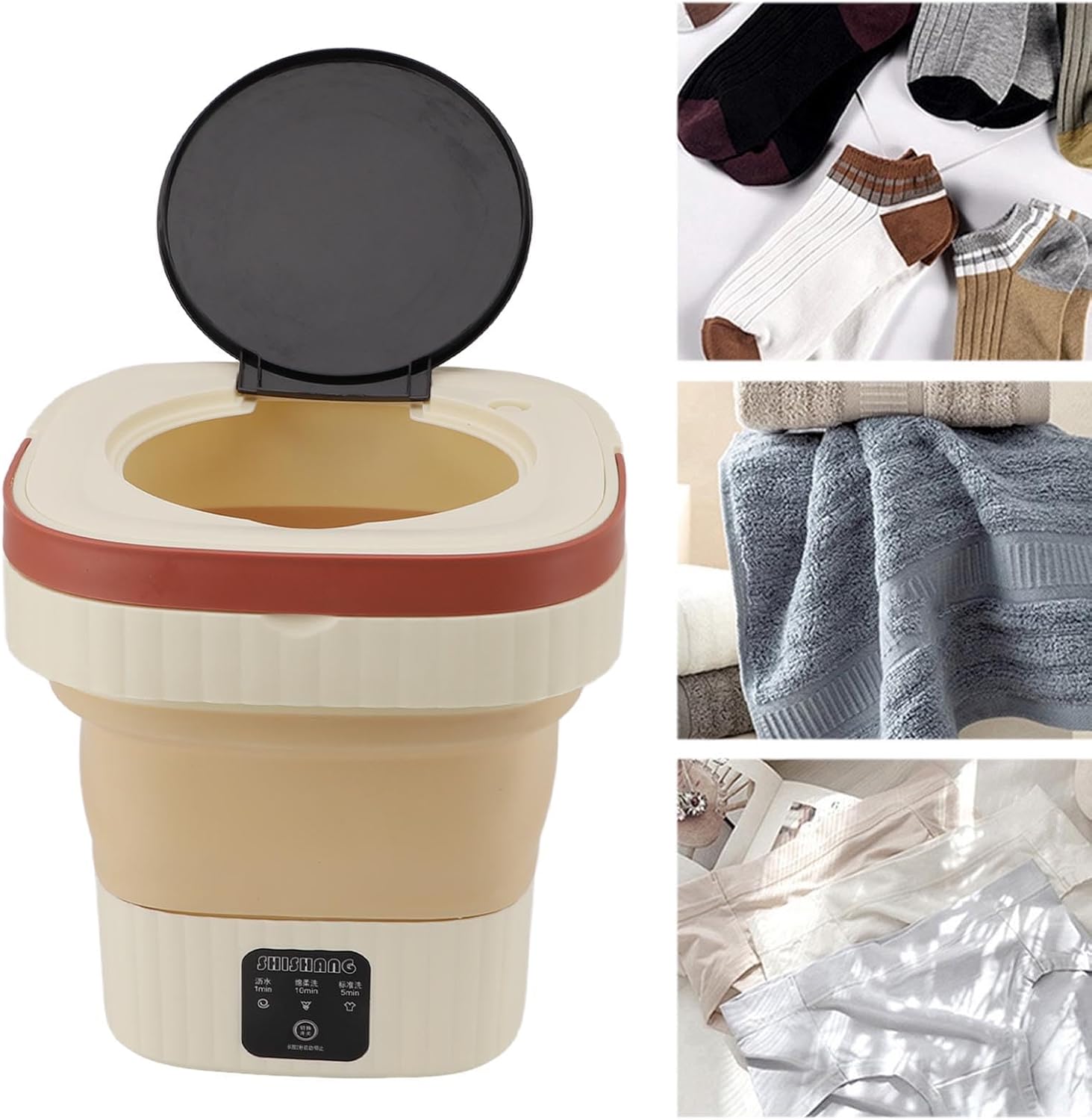 Portable Washing Machine, 10.5L Folding Mini Washer with Soft Spin Drying and Drain Pipe, Full Automatic Mini Washer for Apartments, Dormitories, Hotels