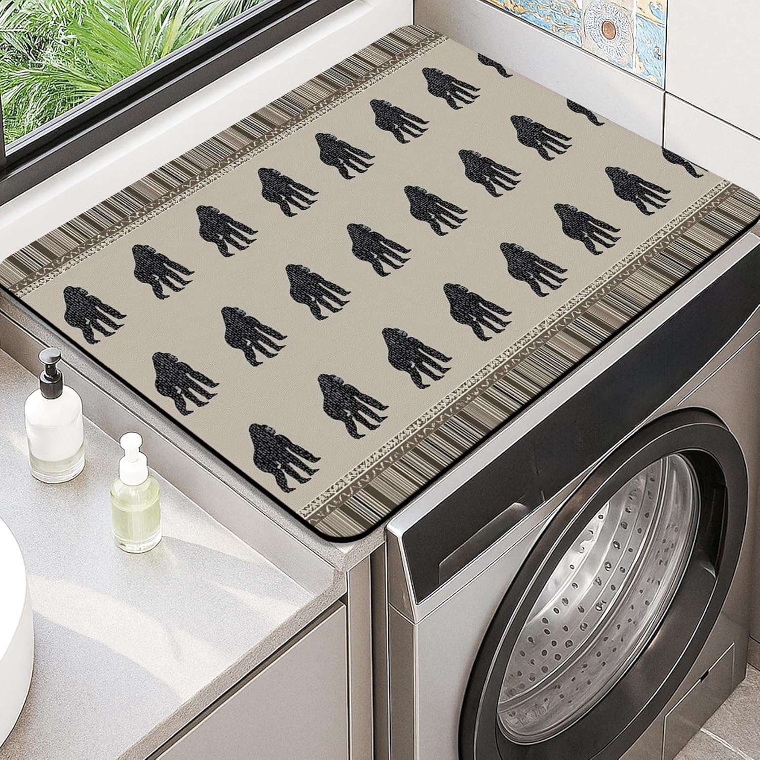 Gorillas Washer Dryer Top Protector Mat, Black Jungle Animal Laundry Machine Dust Top Covers, Modern Graphic Rubber Anti-slip Waterproof Washer And Dryer Mats for Laundry Room 20x24 Inch