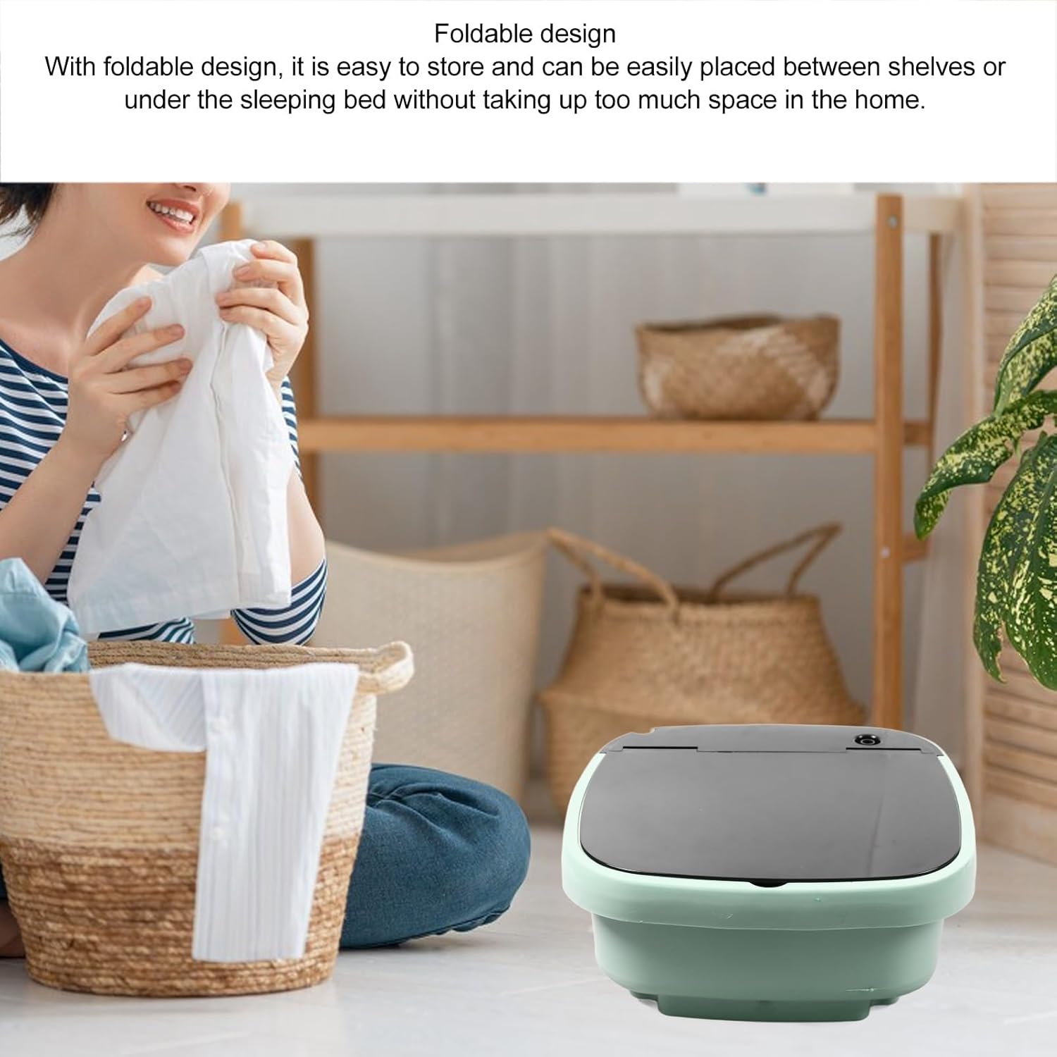 Portable Washing Machine, 15L Large Capacity Mini Laundry Machine, Foldable Design, Simple for Underwear, T Shirts, Socks, and More (Green)