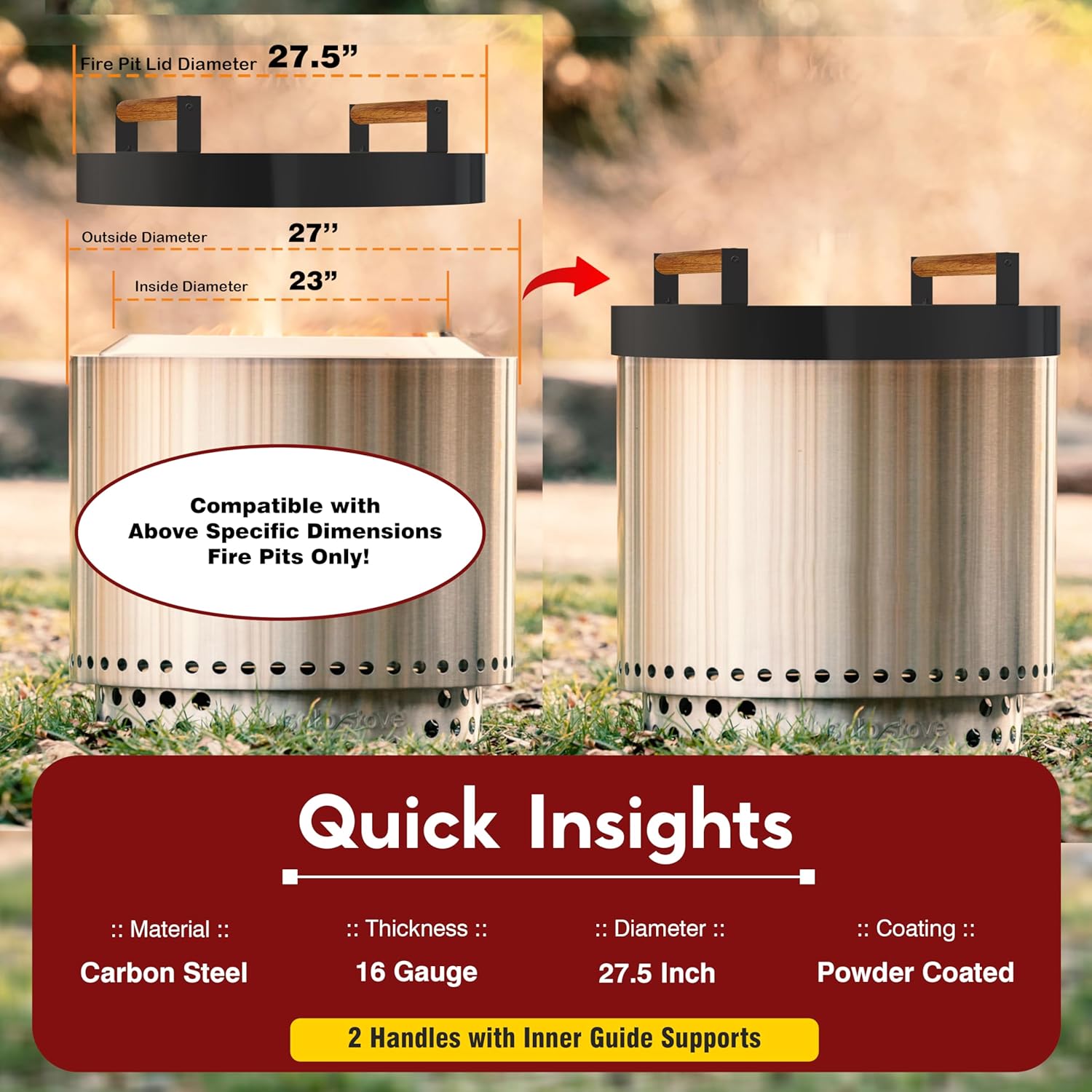 FEBTECH Fire Pit Cover Lid 27.5