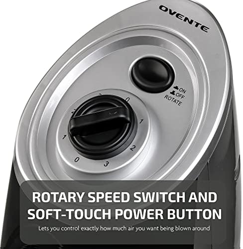 Ovente Portable Electric 30.4 Inch 90° Oscillating Tower Fan with 3 Speeds controlled by Manual Analog Knob with Low-Noise Technology Cool Air Breeze, Indoor, Bedroom, Home, Office, Silver TF87S