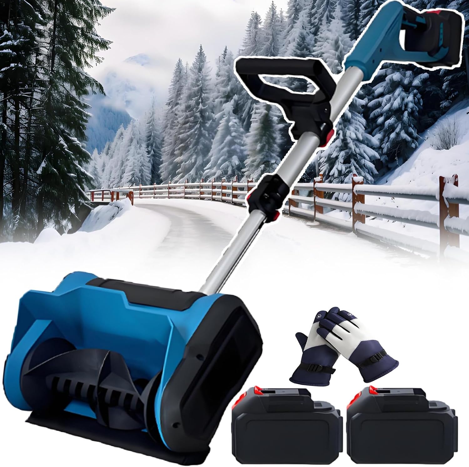 Pro Cordless Snow Shovel - Electric Snow Plowing Machine - 600w Brushless & 30min Runtime Snow Blower, Telescopic Shaft (93-125cm),Effortless Ice Removal for All Heights 2batteries
