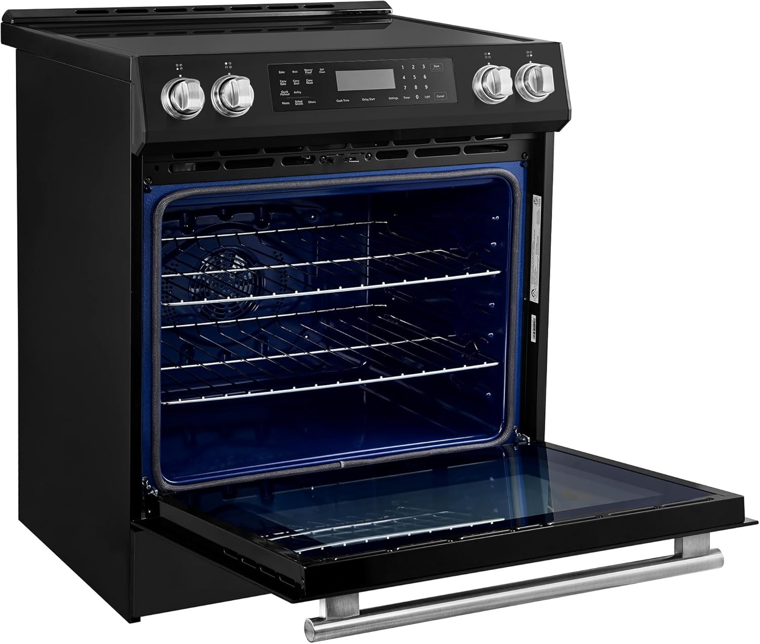 Forno Donatello 30-Inch Freestanding Induction Range, 5.0 cu.ft. Capacity – Stainless Steel with Antique Brass & Stainless Handle – LED Screen, 4 Radiant Elements, Convection Oven – Model FFRBI6468-30