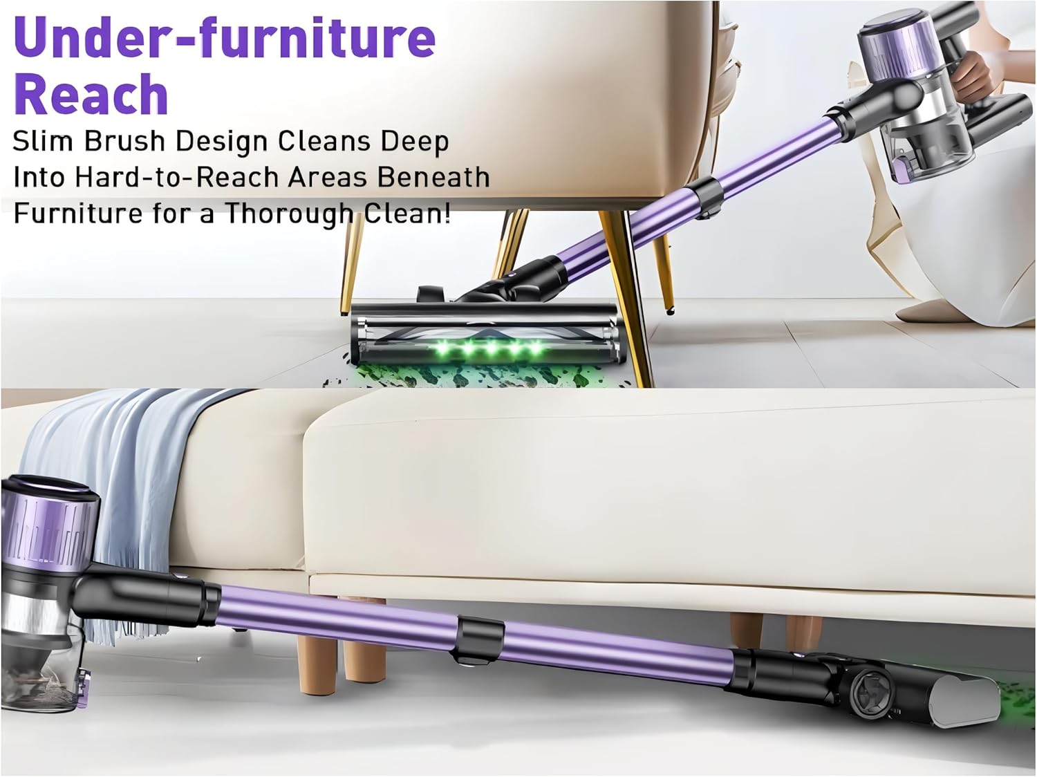 LED Cordless Stick Vacuum Cleaner for Apartments – Lightweight 4-in-1 Rechargeable Vacuum with LED Headlight, Quiet Strong Suction, Self-Standing & Easy Storage for Hardwood Floors & Carpets