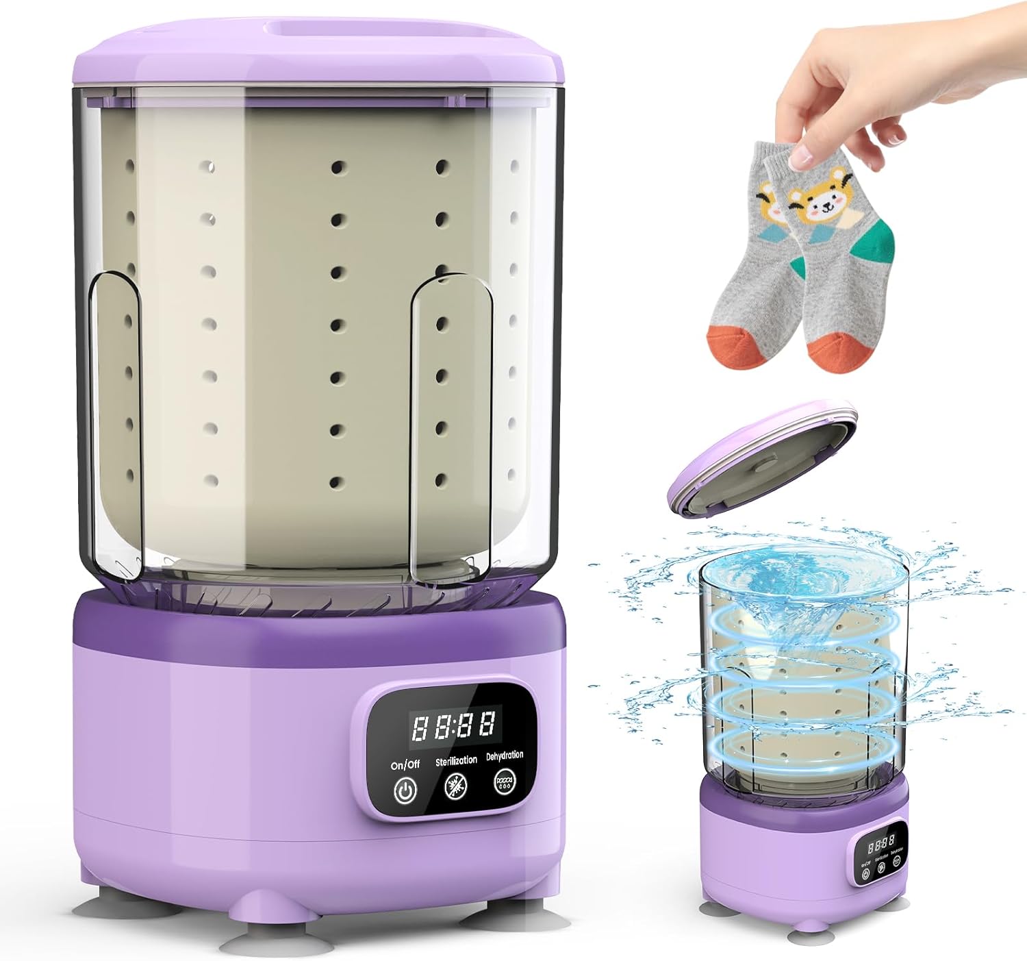 Rechargeable Portable Mini Washing Machine, All-in-1 Underwear Washing Machine with 2L Cup Capacity for Bra Underwear Socks Home Hotel Apartment RV Travel(Purple).
