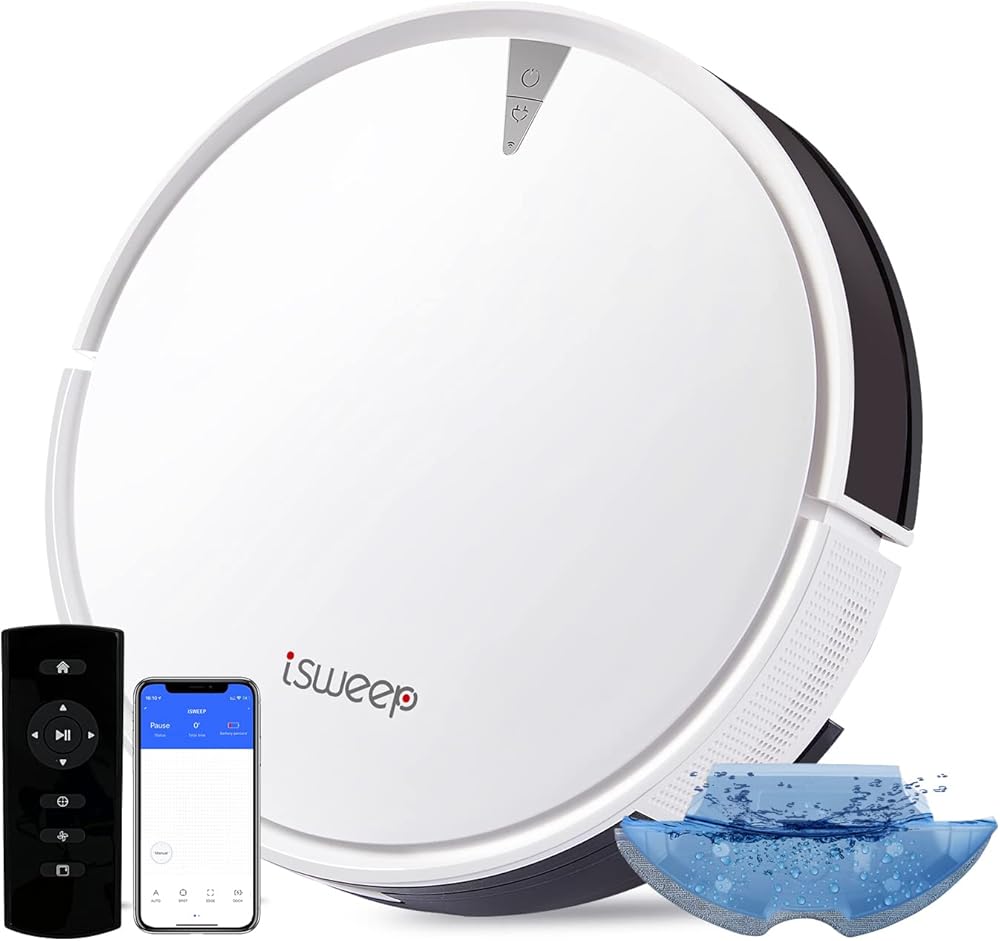 X5 Robot Vacuum and Mop Cleaner,Electric Water Tank 2 in 1, 2000Pa Suction Sweeping and Mopping Vacuuming,APP Control, Self-Charging