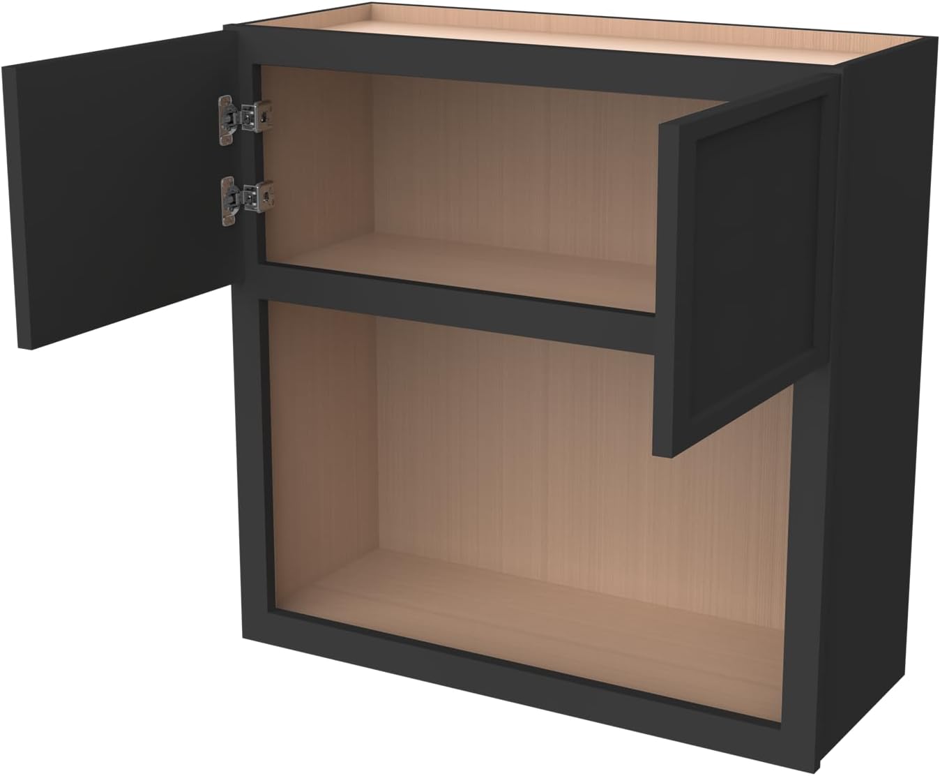 Solid Wood RTA Wall Microwave Cabinet with Open Shelves – Shaker Style, Space-Saving Kitchen Pantry Storage, Durable and Versatile Wall-Mounted Organizer (NT-Charcoal Black, 30