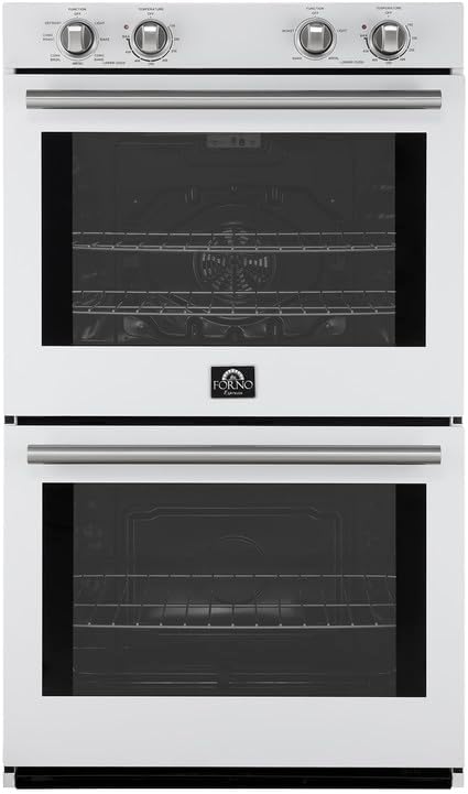 Forno Vomero 30-Inch Double Wall Oven, 10 cu.ft Total Capacity, 7100W Electric Convection with Manual Steam Clean & Mechanical Controls, Includes Both Antique Brass Stainless Steel Handles - White