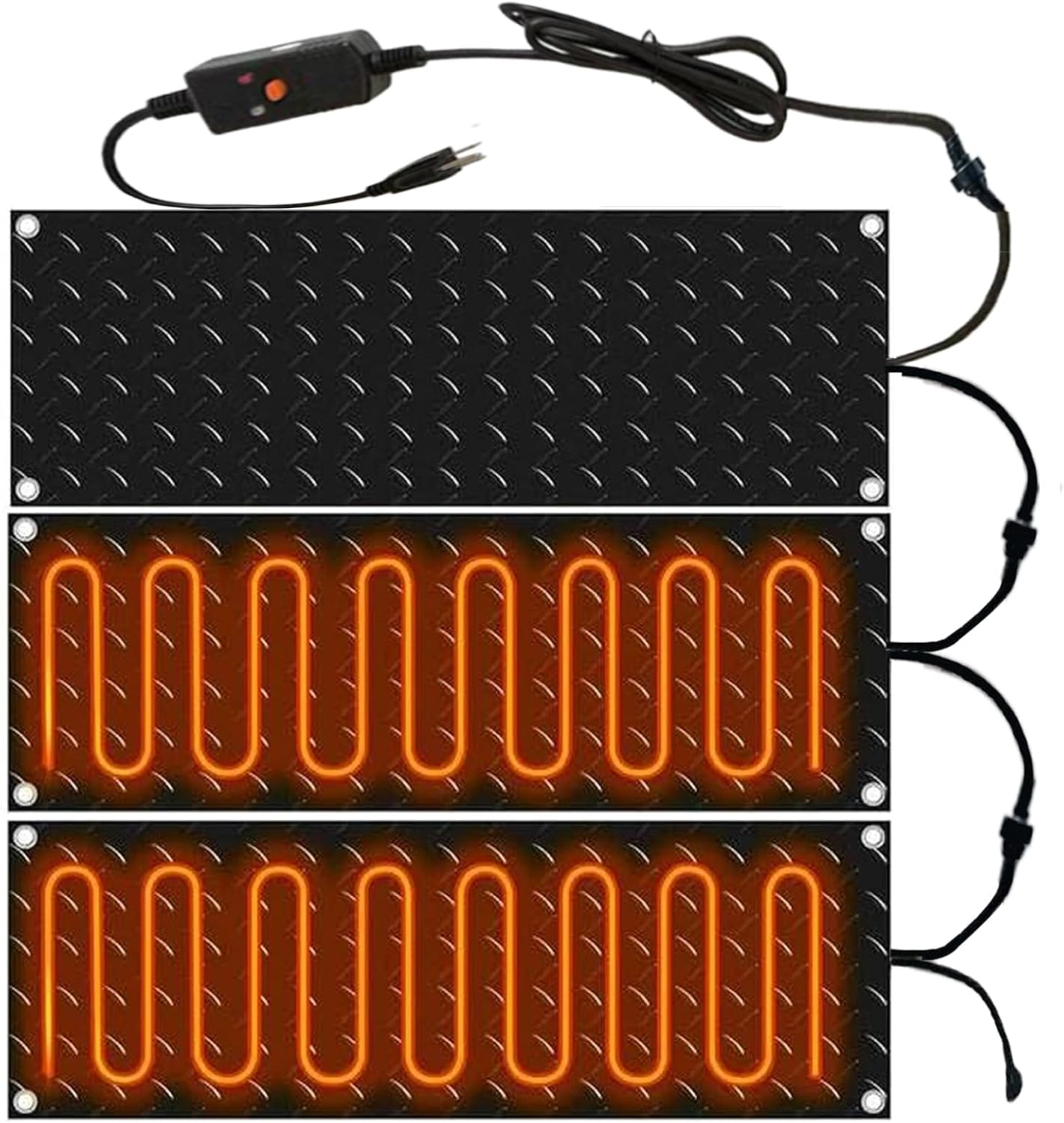 Heated Snow Ice Melting Mats Outdoor Winter Heated Rubber Mat Slip Proof,Heated Walkway Snow Melting Pad for Outdoor Stair Step Doorway Driveway Connection with Power Cord,3 pcs,35.5 * 12 Inch