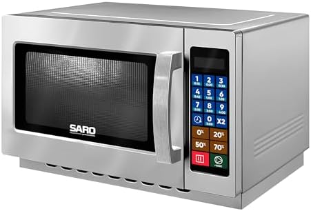 SARO Commercial Microwave Oven, Stainless Steel, 34L/1.2 Cu Ft Capacity, 1000W, Digital Controls, 100 Recipe Memory, LED Display, 55.3x48.8x34.3 cm