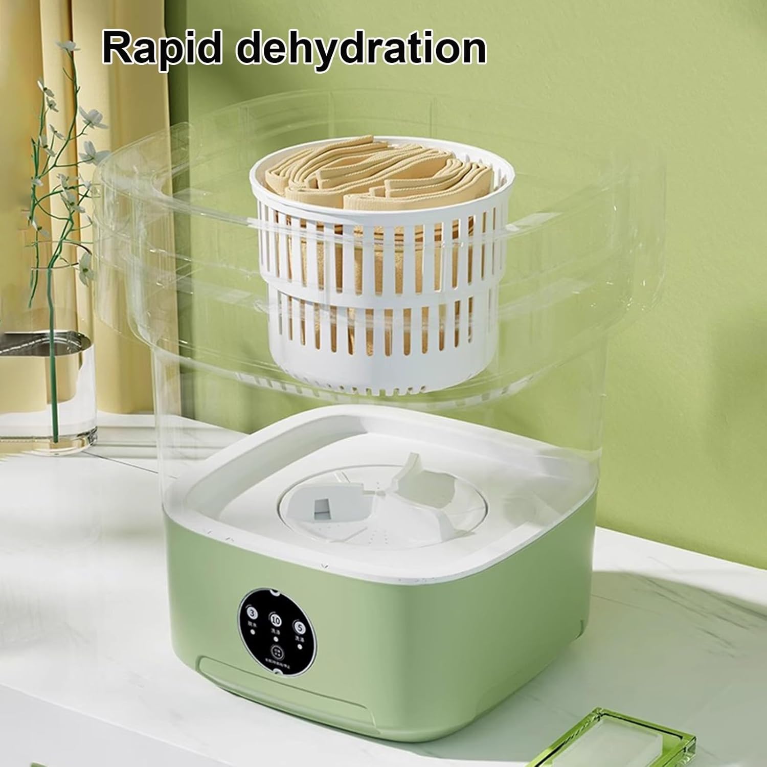 Portable Washing Machine, 16.5L Foldable Mini Washer with Drain Basket, Powerful Cleaning, for Underwear, Socks,Baby Clothes,Travel Camping Dorms RV Apartments(Green)