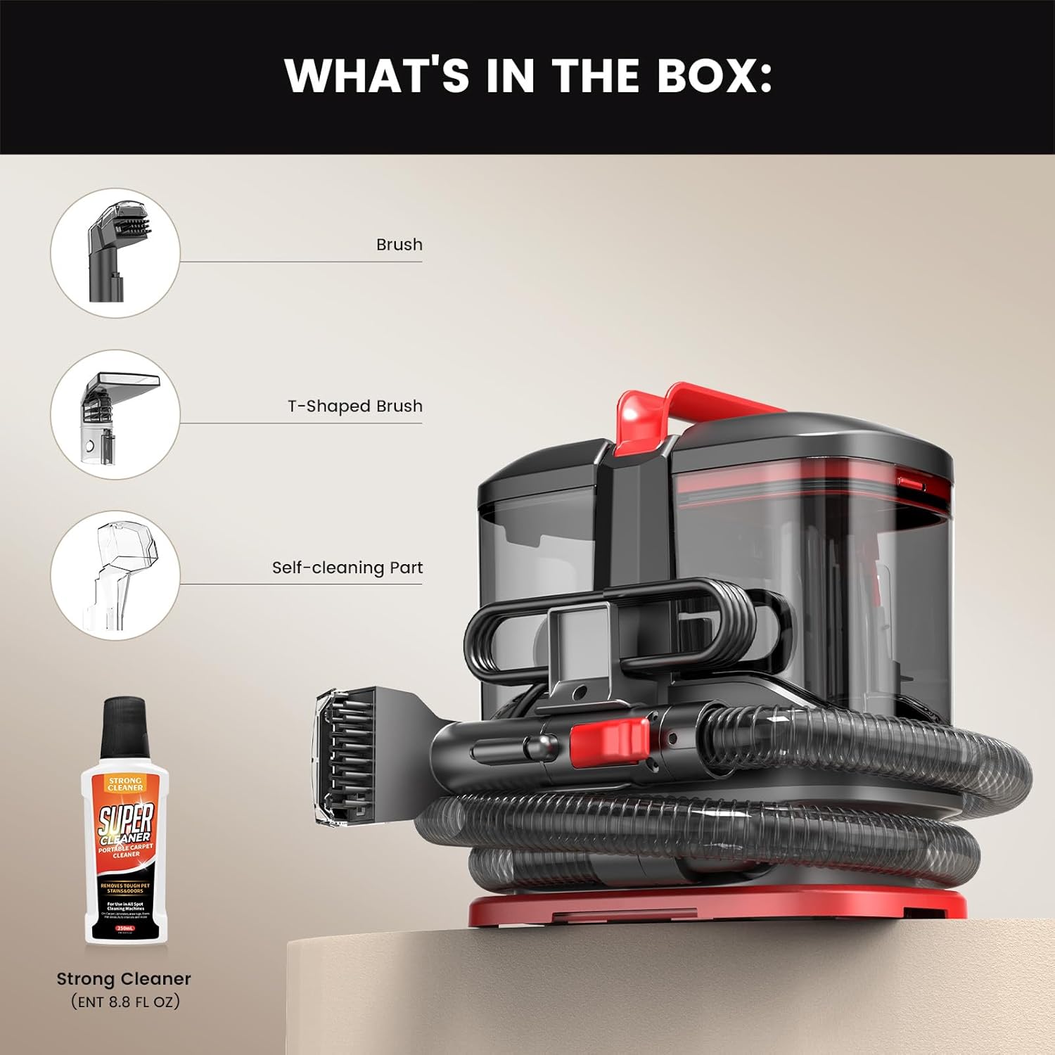 Portable Carpet & Upholstery Cleaner Machine -15Kpa Deep Cleaning for Area Rugs, Pets, Couch & Car, Cleaning Machine with Dual Size BrushHead & Self-Cleaning System, Spot Cleaner for Stairs/Furniture