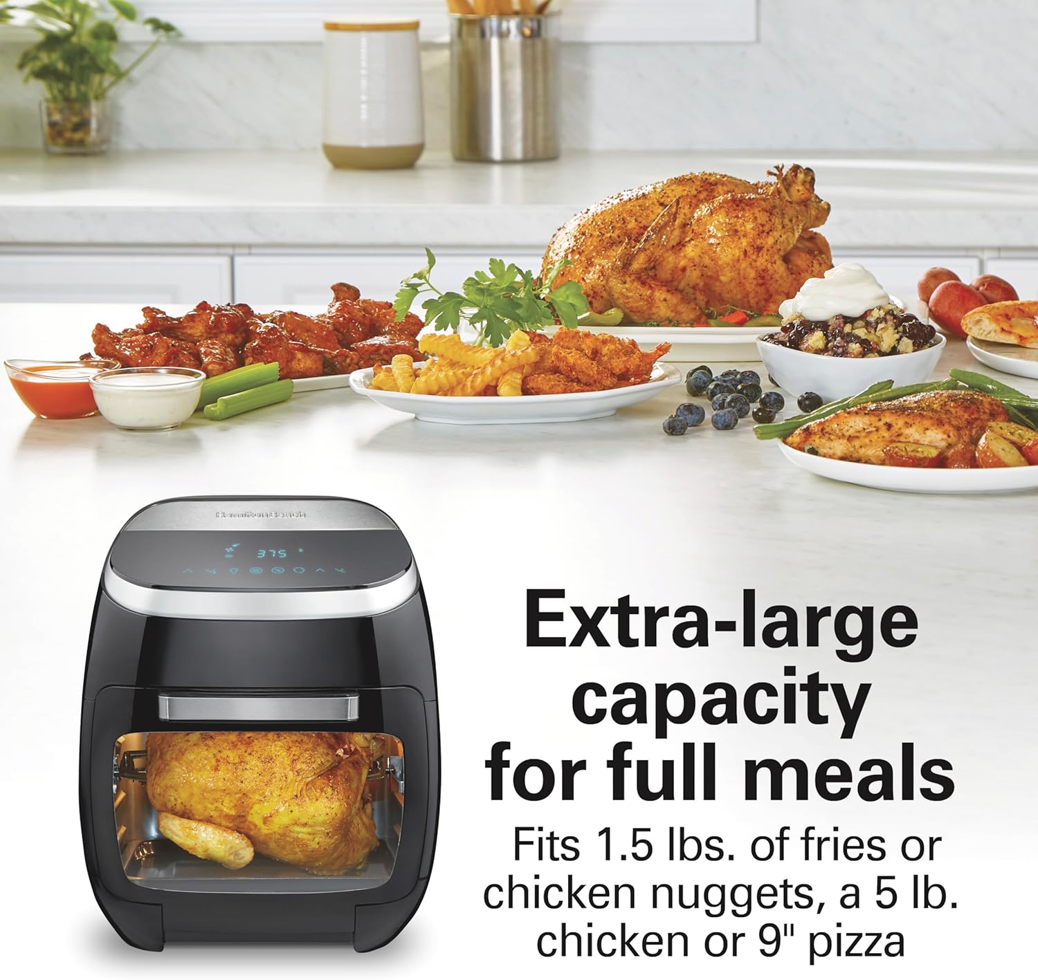Hamilton Beach 11.6 QT Digital Air Fryer Oven with Rotisserie, 8 Pre-Set Functions including Dehydrator, Roaster & Toaster, 1700W, Black (35073)