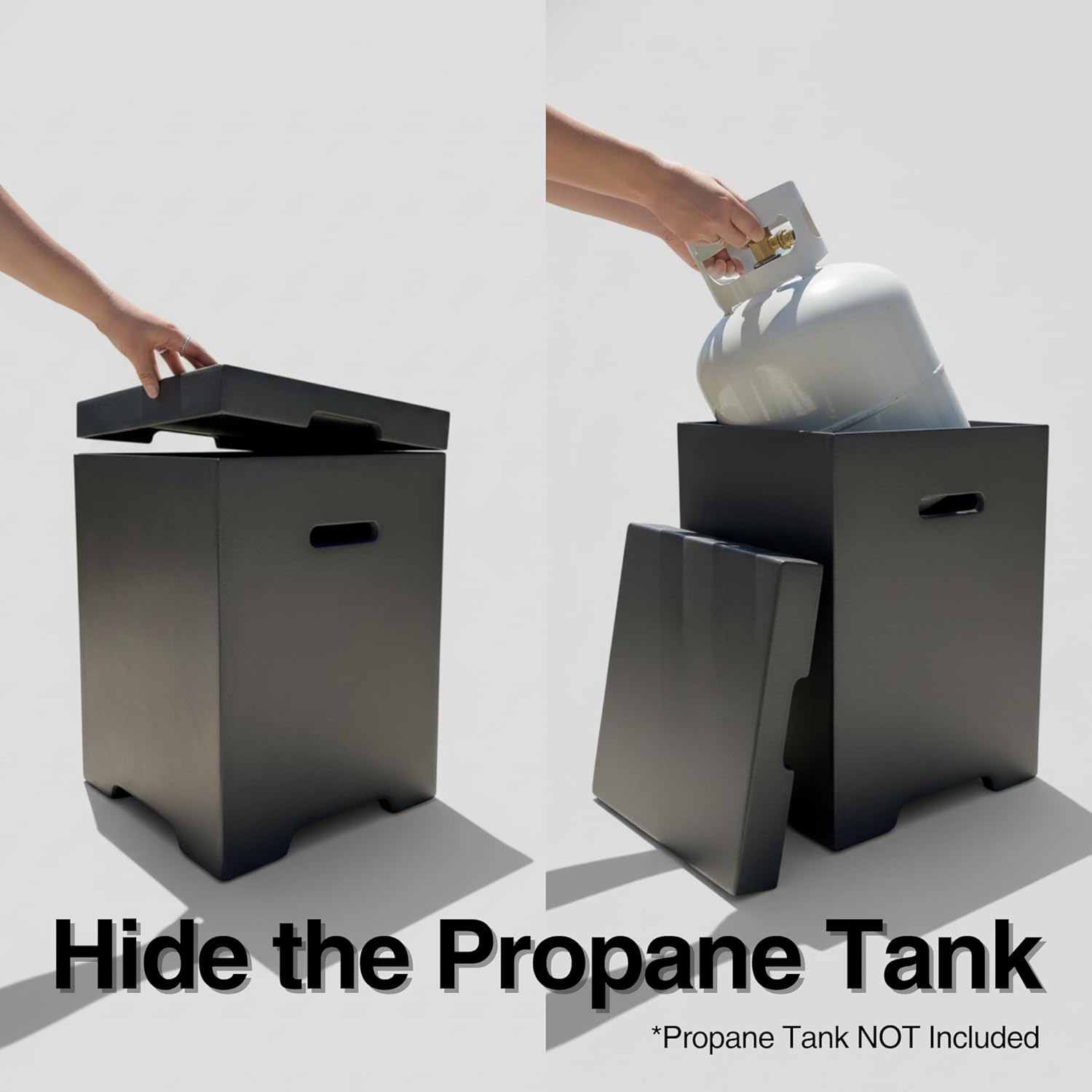 Light Concrete Propane Tank Cover Table – Outdoor Hideaway Side Table for Gas Fire Pit & Griddle, Durable Magnesium Oxide Composite, Weather-Resistant, No Assembly Required