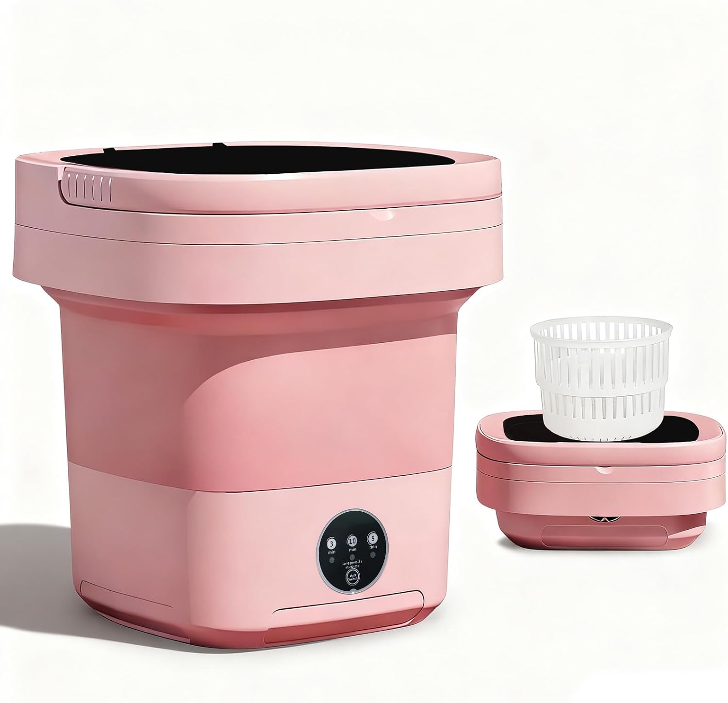 Portable Washing Machine, 15L Mini Collapsible Washer with 3 Cleaning Modes for Baby Clothes, Underwear, Small Foldable Laundry for Travel Apartment Home Dorm Hotel Camping (Pink)