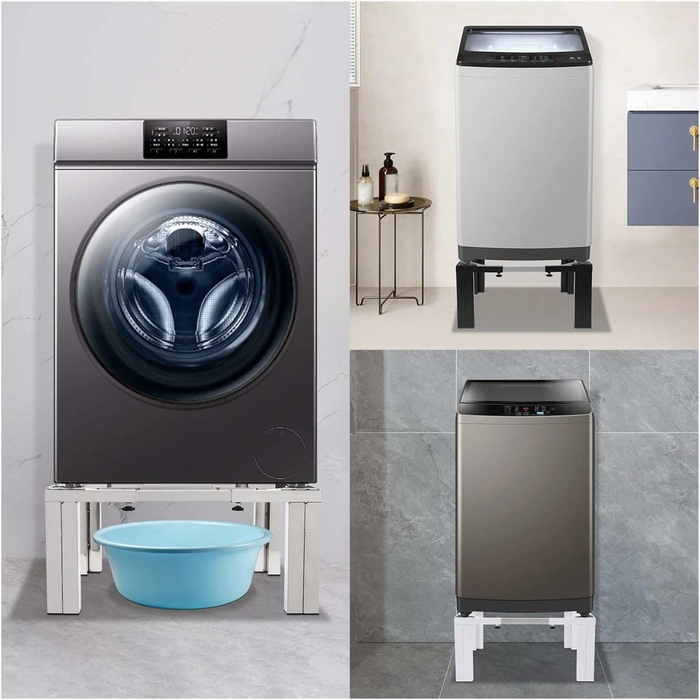 Washing Machine Pedestal with 4 Strong Feet Labor-Saving Stainless Steel Dryer Stand Pedestal Heavy Duty Laundry Pedestal(Silver)