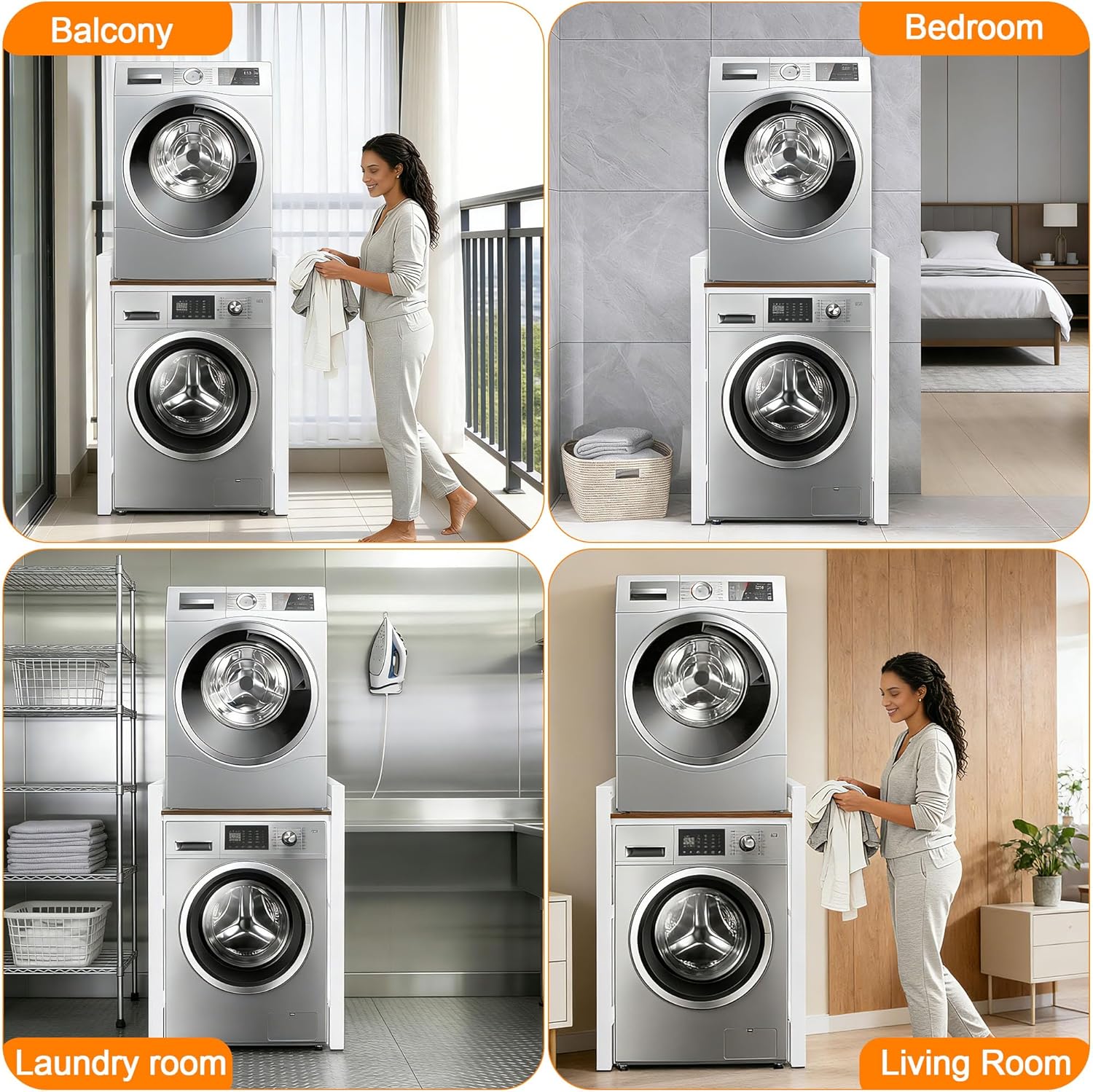 Washer Dryer Stacking Rack, 660lbs Capacity Heavy Duty Washer and Dryer Stacking Stand, 3 Adjustable Height Washing Machine Shelf for Compact Apartment, Laundry Rooms, Bathrooms and RV (White)