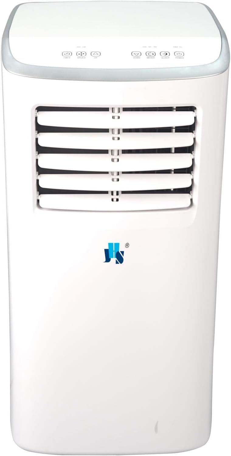 JHS 7,000 BTU Portable Air Conditioner with Dehumidifier and Fan for Bedroom, Living Room, or Basement, 115V, AC for Rooms up to 250 Sq.Ft with Remote Control, LED Display, 24H Timer, Wheels, White