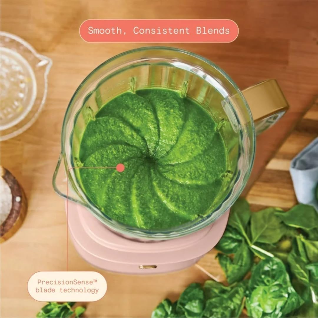 Beautiful PowerExact Blender System, 700W, Touch Display, PrecisionSense Tech, 50oz Tritan Jar + 20oz To-Go Cup, 4 Presets, Ice Crush, Smoothie, Dishwasher Safe, Gold Accents (Rose)