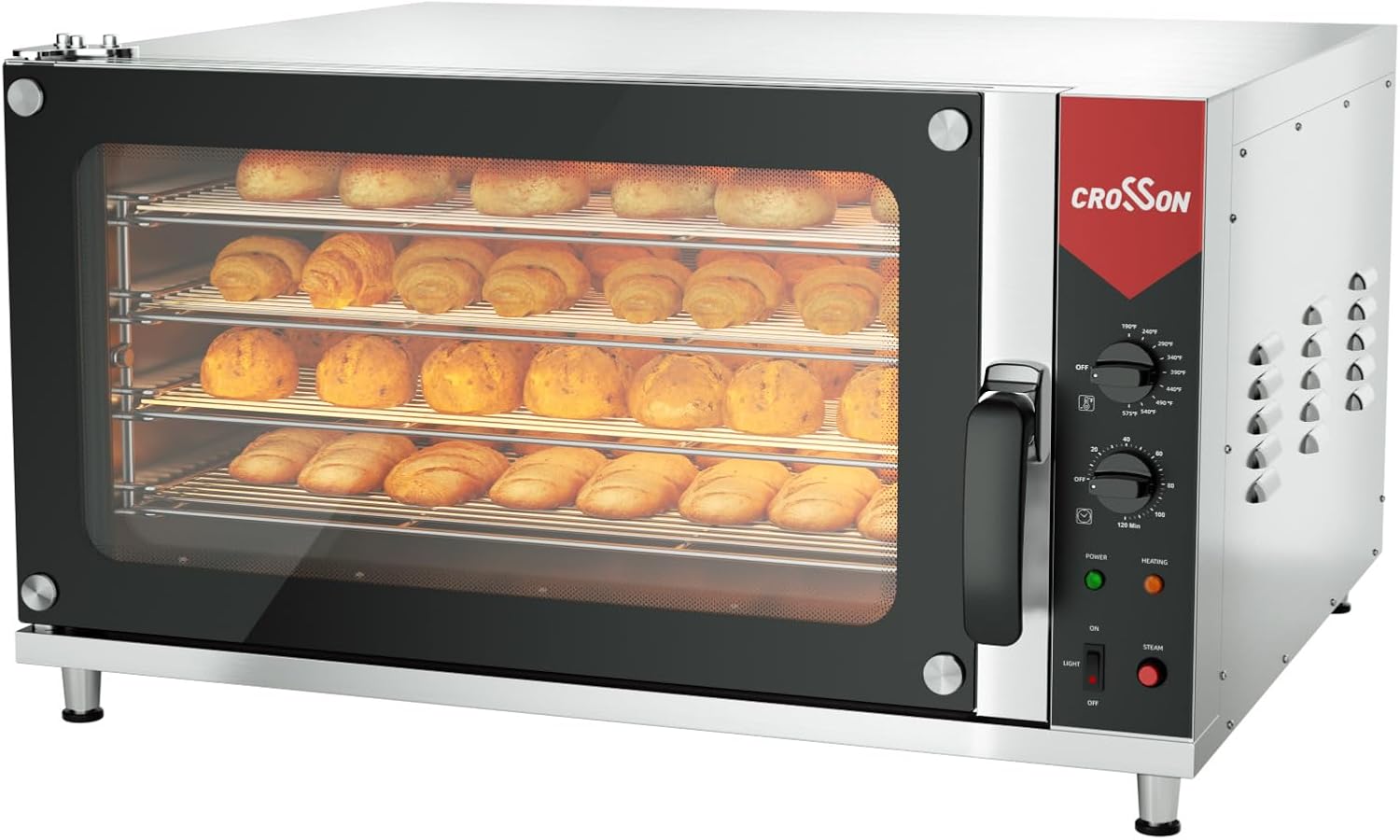 CROSSON Commercial Convection Oven Full Size 125L/4.4 cu.ft.,240V/4500W Conventional Oven Countertop 4-Tier Commercial Toaster oven w/Front Glass Door, w/Trays Wire for Restaurant Bakery