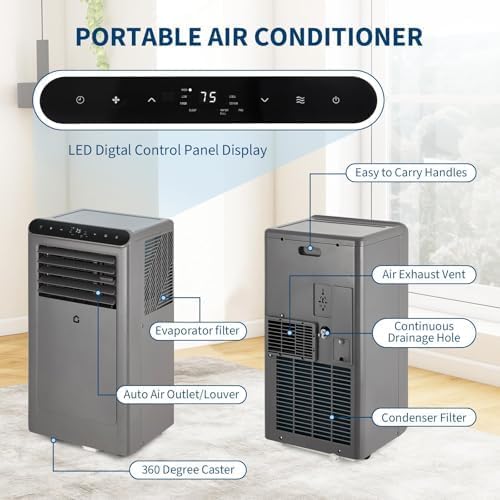 8000 BTU Portable Air Conditioner for Room Up to 350 Sq Ft with Remote Control | 3 in-1 AC Unit, Digital Display, 24H Timer, Sleep Mode | Includes Window Installation Kit
