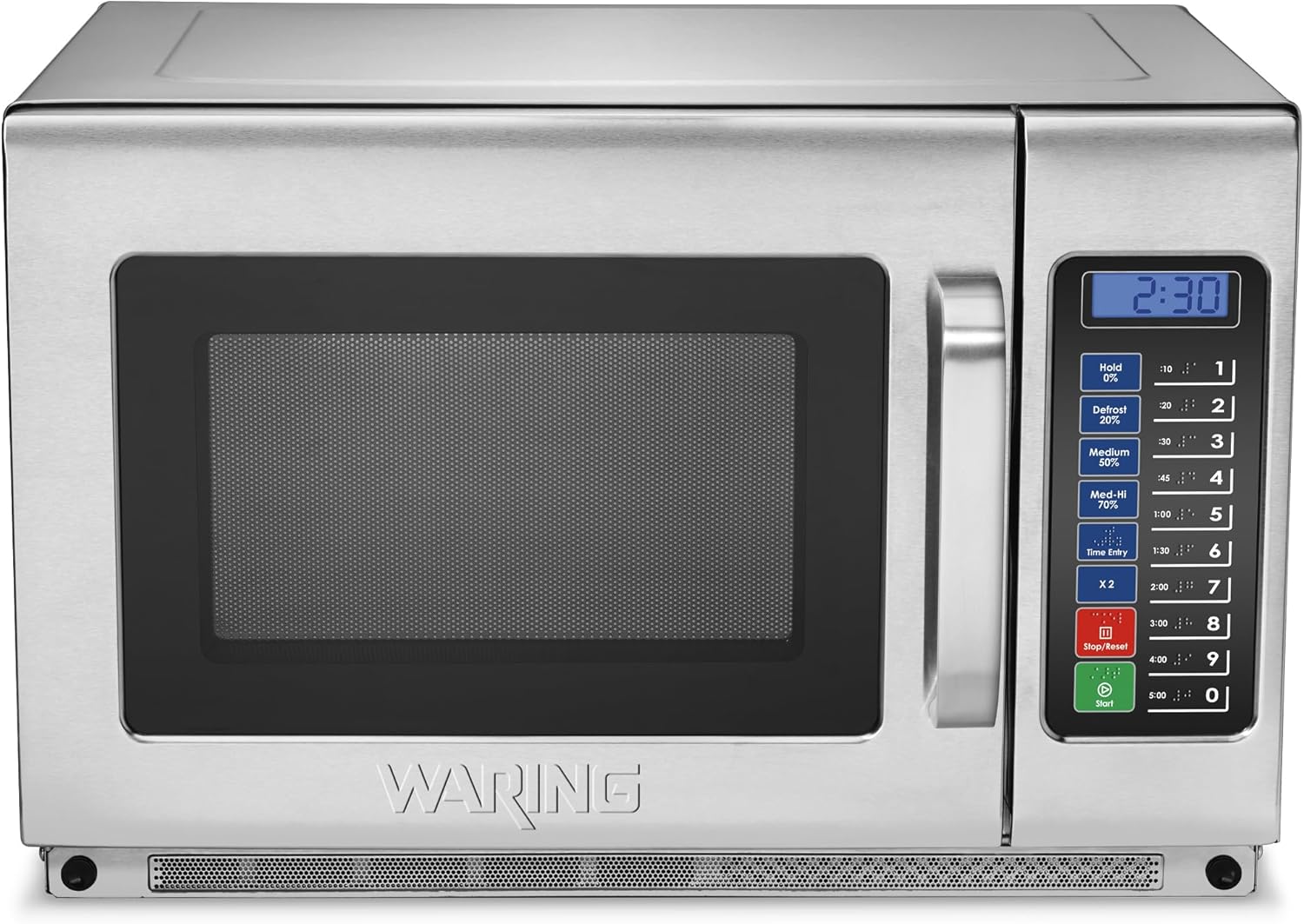 Waring Commercial WMO120 Heavy Duty Microwave Oven, 1.2 Cubic Feet, 10 Programmable Memory Settings, 5 Power Levels, Stainless Steel Construction, 208/230V, 1800W Dual Magnetrons, 6-15 Phase Plug