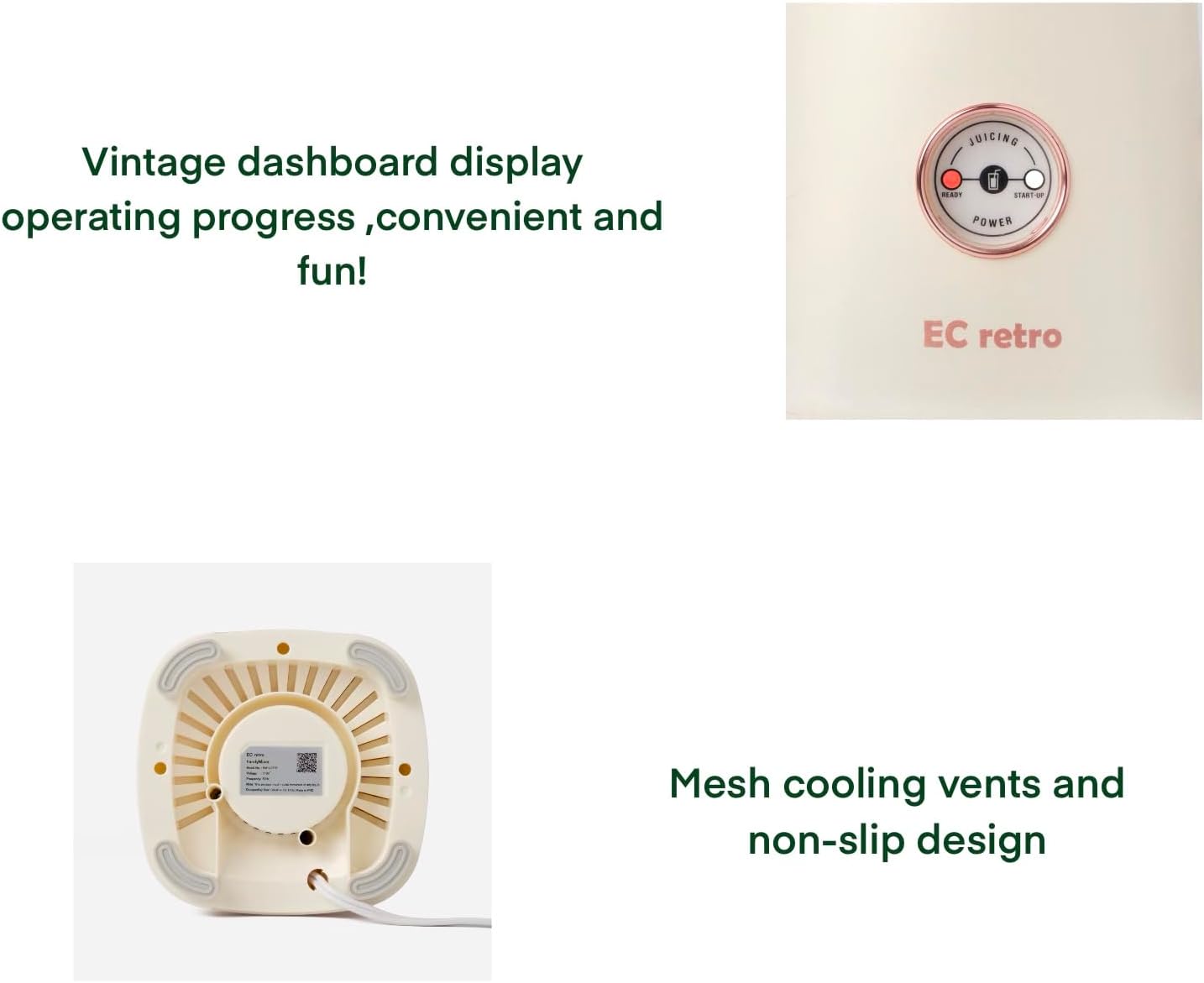 ECretro Retro Smoothie Blenders Countertop Juicer Maker with 20oz BPA Free Travel Cup and Lid, 300W 2-Speed for Shakes and Ice Crush(Light Yellow)